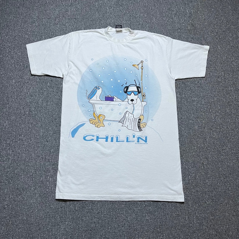 Vintage 1996 Doze Clothes‎ T-Shirt One Size White Chill'n Dog Graphic 90s Tee